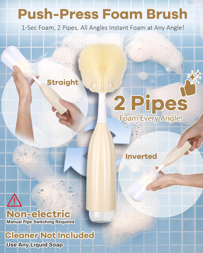 XANGNIER Baby Bottle Brush Kit with Press Foaming Dispenser & Drying Rack – Innovative Bottle Cleaner Set for Baby Bottles, Nipples, Breast Pumps, Straws & Baby Accessories，Newborn Essentials
