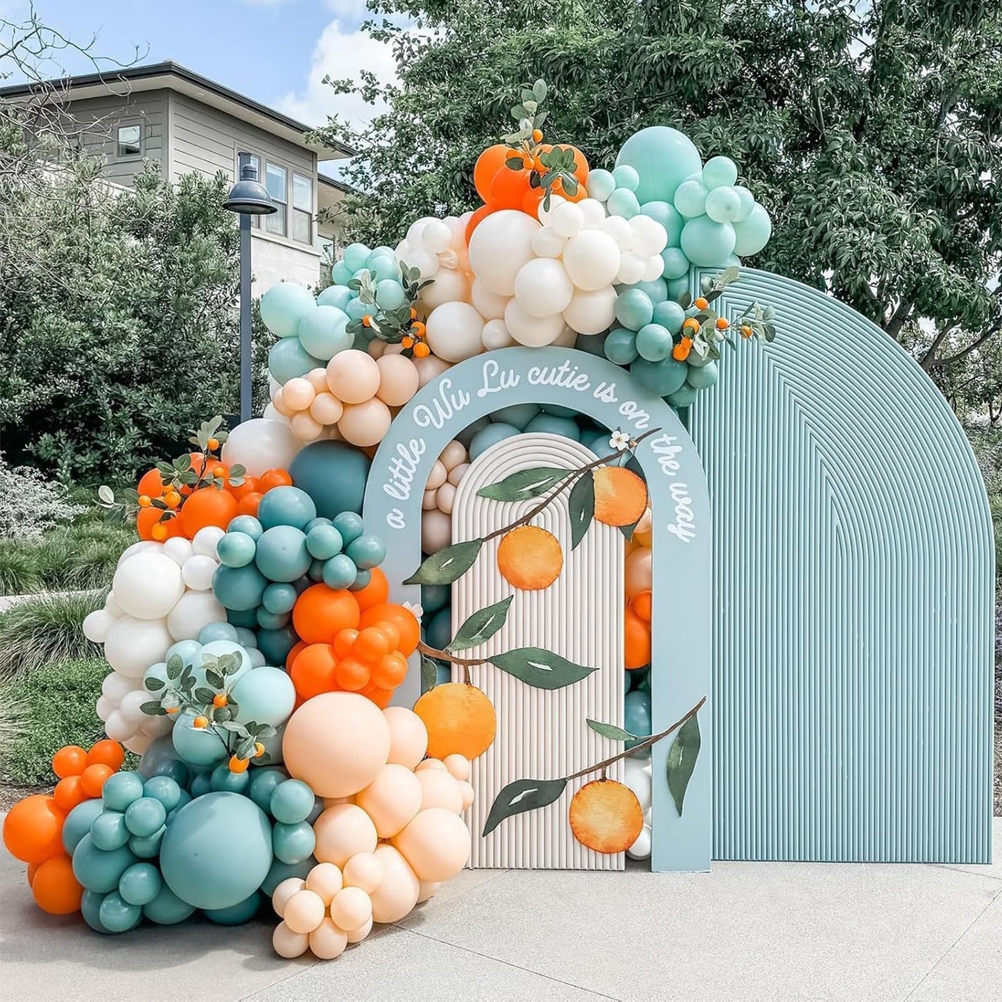 Dusty Blue Sage Green Balloon Arch Kit Slate Fog Blue Pastel Green White Sand Beige Gold Balloons Garland for Jungle Safari Birthday Baby Shower Wedding Party Decorations
