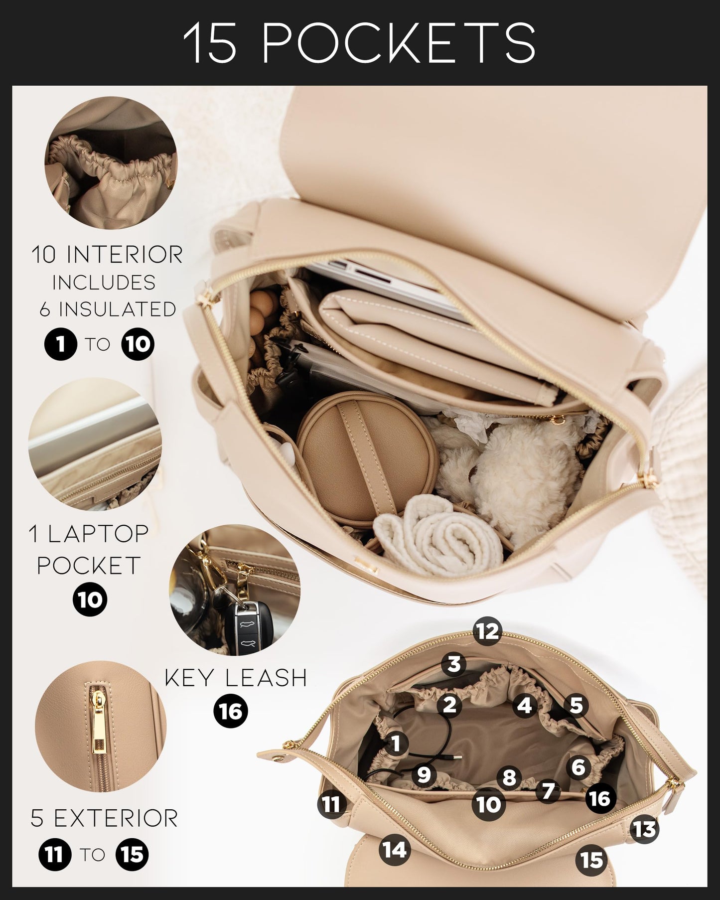 Leather Diaper Bag Backpack with USB Charging port, Changing Pad, Stroller Straps, and Bottle Holder (Brown Olivia)