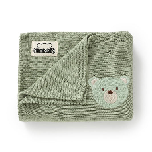 mimixiong Organic Cotton Baby Blanket Neutral Knitted Soft Crib Nursery Swaddling Receiving Blankets for Newborn Baby Boy Girl 40x30 Inch (Oatmeal)