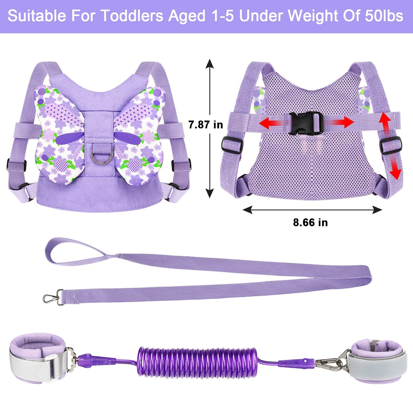 Accmor 3 in 1 Toddler Harness Leashes + Anti Lost Wrist Link, Kids Harness Children Leash for Girls, Child Anti Lost Leash Baby Cute Harness Belt Strap Hold Kids Close While Walking