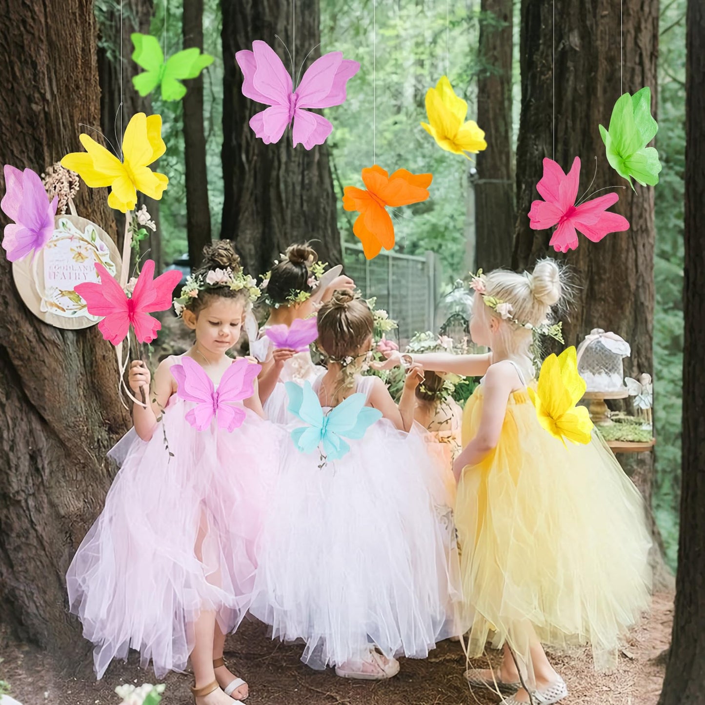 SUNBEAUTY Butterfly Party Decorations, 3D Paper Butterfly Decoration, Hanging Paper Butterfly for Baby Shower Decorations Girls, Women, Paper Flowers for Wall Decoration, Set of 4