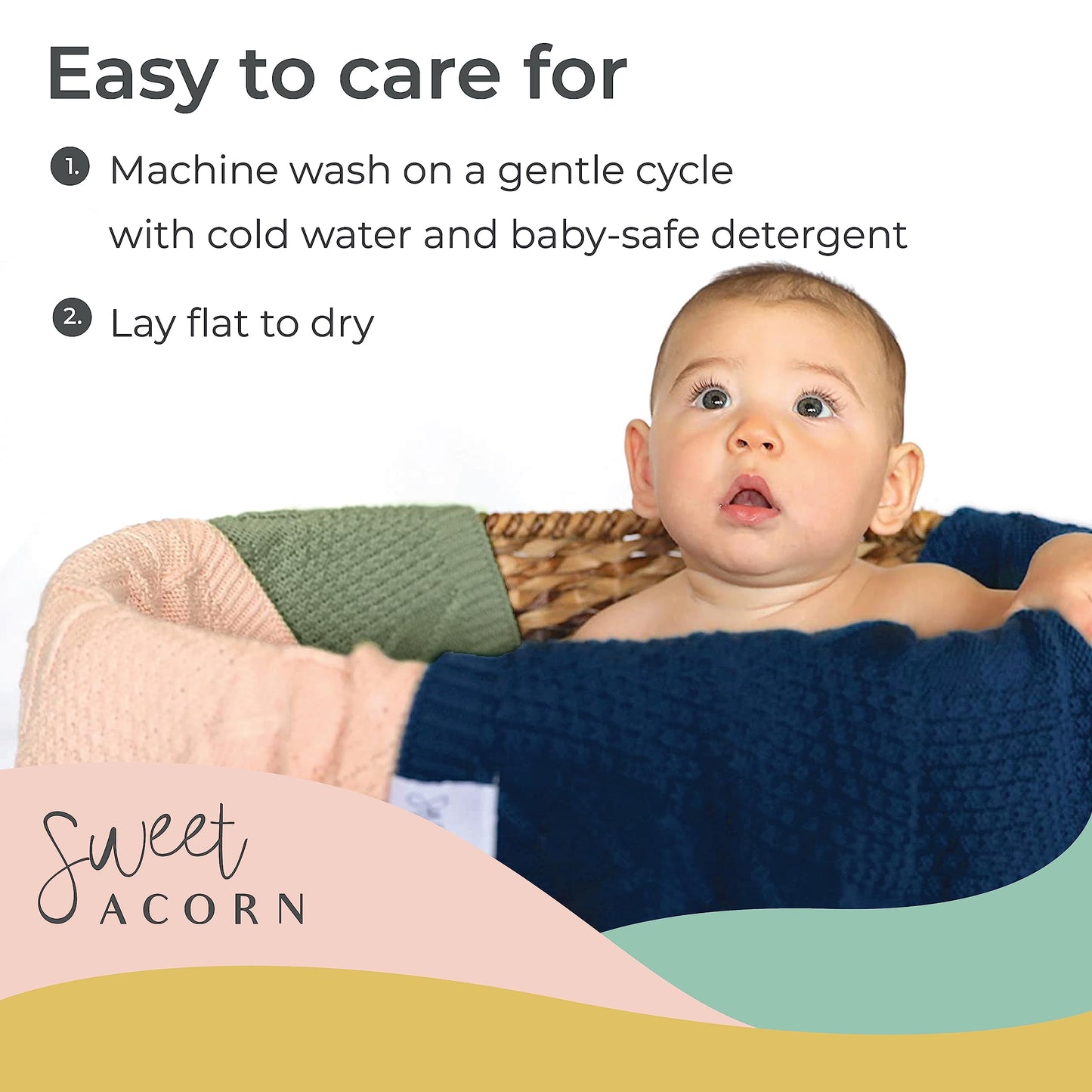 Knit Baby Blanket in Elegant Pattern, Organic Cotton Blankets for Crib or Stroller, Receiving Blankets - Salt White