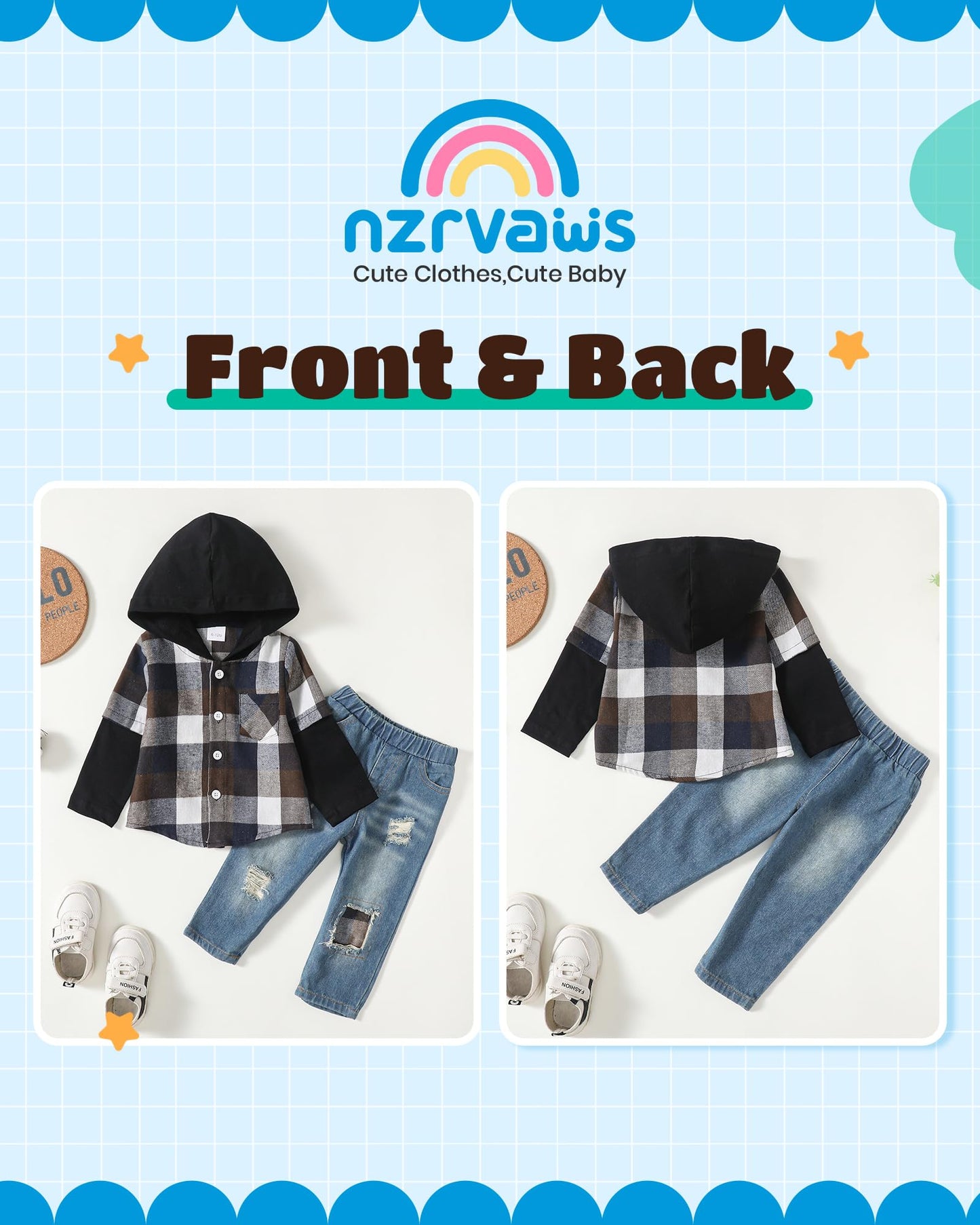 NZRVAWS Baby Boy Clothes Toddler Outfit Infant 6 12 18 24 Months2 3 4T Sweatsuit Ripped Jeans Fall Winter Clothing