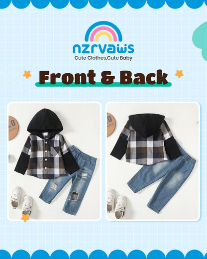 NZRVAWS Baby Boy Clothes Toddler Outfit Infant 6 12 18 24 Months2 3 4T Sweatsuit Ripped Jeans Fall Winter Clothing