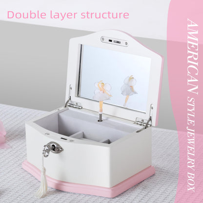 Medium Pink Ballerina Musical Jewelry Box with Mirror and Lock for Girls,Pink Kid's Jewelry Storage Music Chest,Gifts for Christmas,New Year and All Hoidays