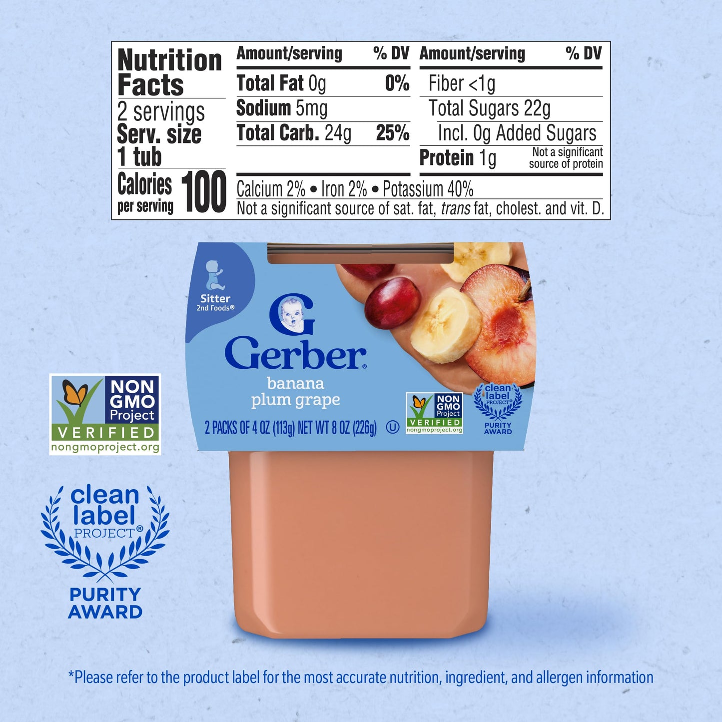 Gerber 2nd Foods Banana Blackberry Blueberry 4 Ounce Tubs, 2 Count (Pack of 8)