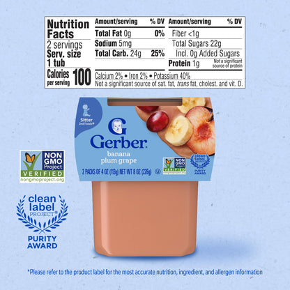 Gerber 2nd Foods Banana Blackberry Blueberry 4 Ounce Tubs, 2 Count (Pack of 8)