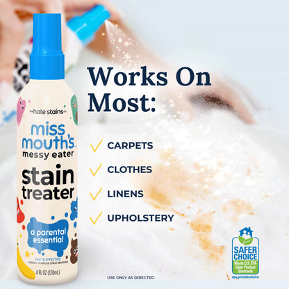Miss Mouth's Messy Eater Stain Treater Spray - 4oz 2 Pack Stain Remover - Newborn & Baby Essentials - No Dry Cleaning Food, Grease, Coffee Off Laundry, Underwear, Fabric