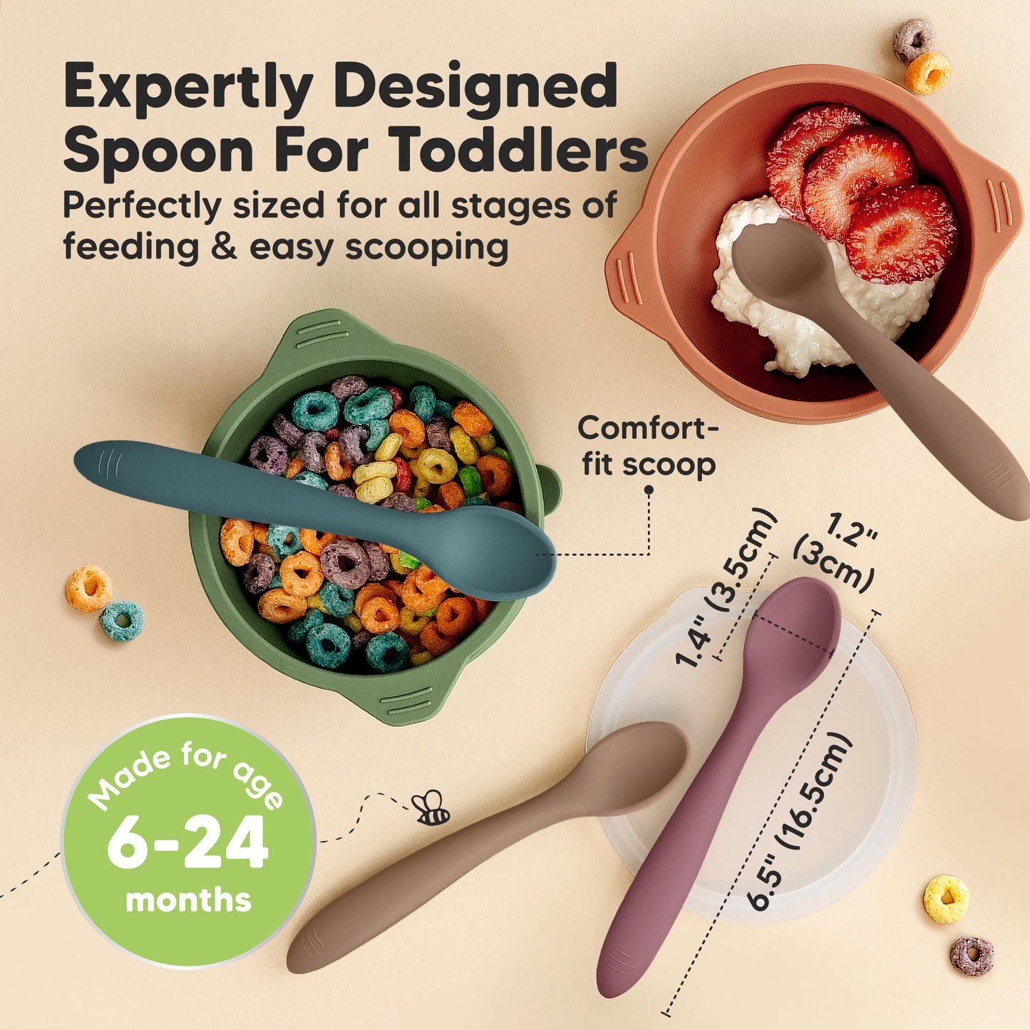 KeaBabies Silicone Baby Spoons, Self Feeding 6-12 months - 3-Pack Baby Weaning Eating Utensils, Toddler First Food Training Spoon, Infant, Kids Feeding Supplies Essential Set, Dishwasher-safe (Slate)