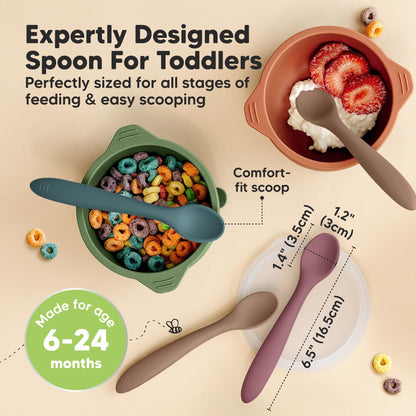 KeaBabies Silicone Baby Spoons, Self Feeding 6-12 months - 3-Pack Baby Weaning Eating Utensils, Toddler First Food Training Spoon, Infant, Kids Feeding Supplies Essential Set, Dishwasher-safe (Slate)