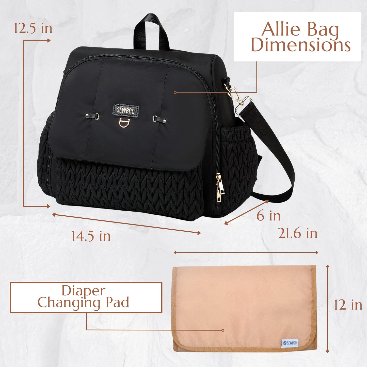 Allie Backpack Stylish Diaper Bag,Travel Baby Bag with Insulated Pockets,Changing Pad, Stroller Clips, Shoulder Strap (Black)