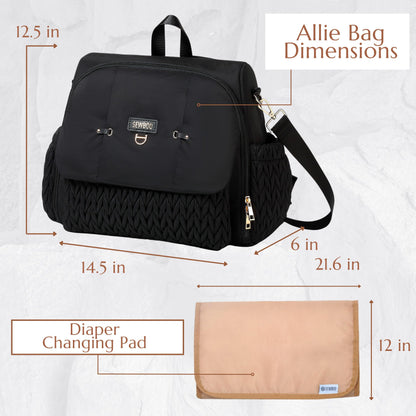 Allie Backpack Stylish Diaper Bag,Travel Baby Bag with Insulated Pockets,Changing Pad, Stroller Clips, Shoulder Strap (Black)