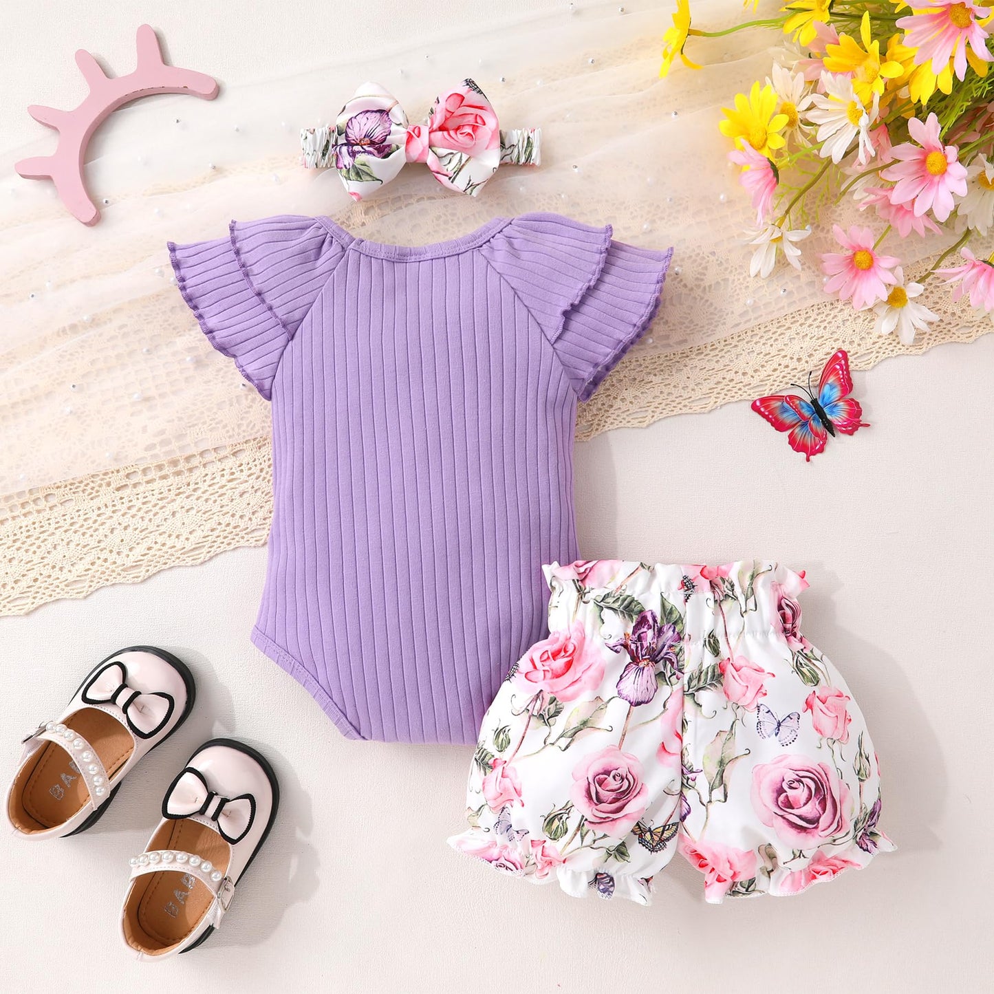 YOUNGER TREE Newborn Infant Baby Girl Clothes Romper Shorts Set Floral Summer Outfits Cute Baby Girl Clothing