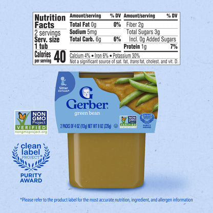 Gerber 2nd Food Baby Food Green Bean Puree, Natural & Non-GMO, 8 Ounce, 2 Count (Pack of 8)
