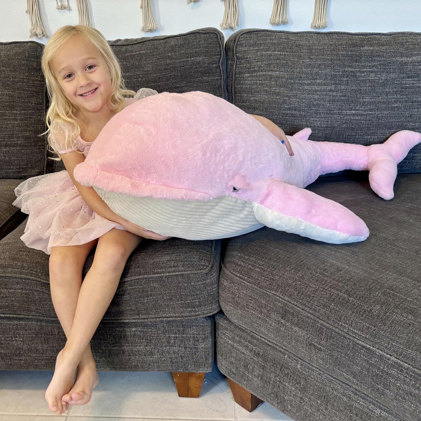 Tezituor 43.3 inch Giant Whale Stuffed Animal, Large Stuffed Whale Plush Ocean Toys, Hugging 4ft Soft Whale Plush Pillow for Girls Boys