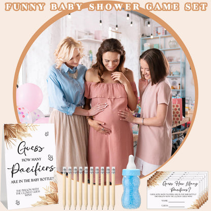 Roowest 512 Pcs Baby Shower Games Guess How Many Pacifiers Sign 100 Small Guessing Games 10 HB Pencils 750ml Milk Bottle 400 Acrylic Pacifiers Decoration for Guest Gender Reveal(Pink,Bear)