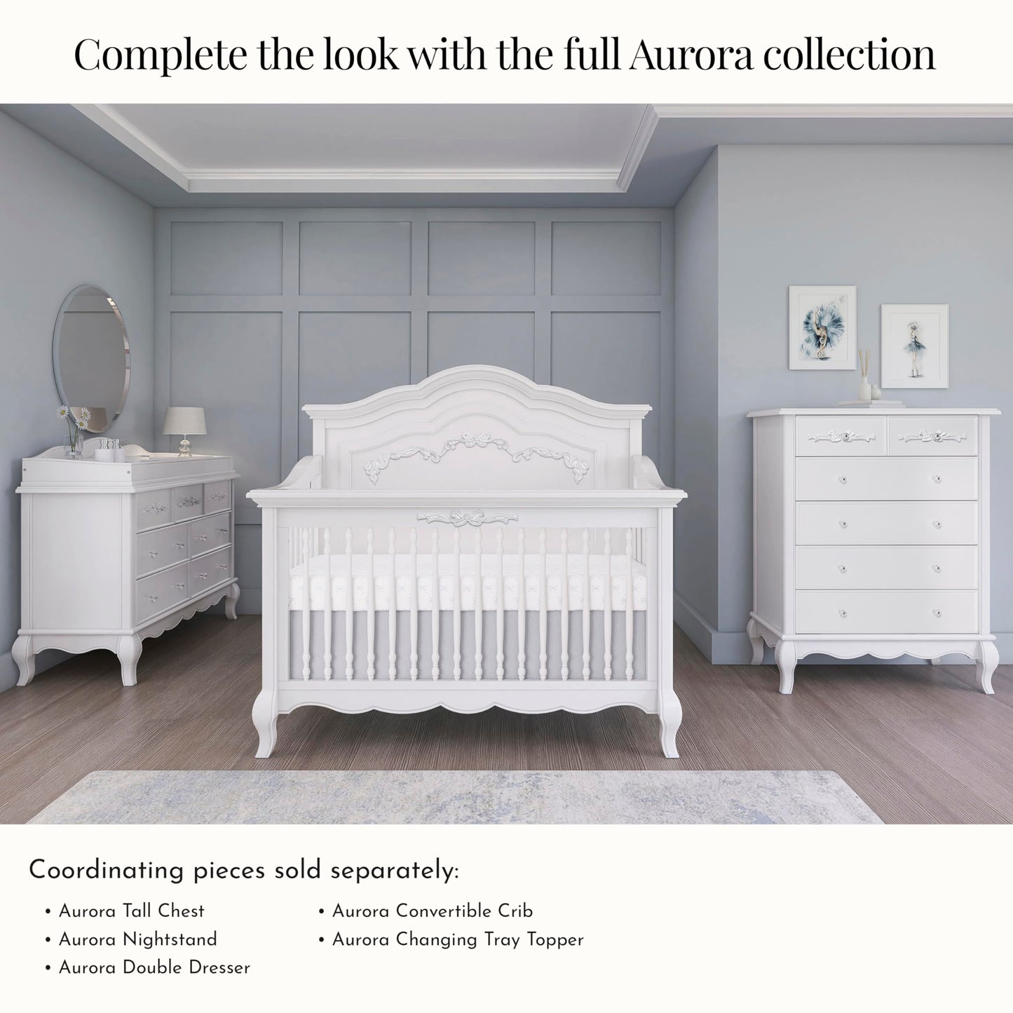 Evolur Aurora 5-in-1 Convertible Crib in Ivory Lace, Greenguard Gold Certified, Features 3 Mattress Height Settings, Sturdy and Spacious Baby Crib, Wooden Furniture