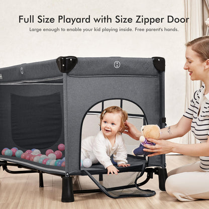 ANGELBLISS 5 in 1 Baby Bassinet, Bedside Crib & Playpen, Pack and Play Bassinet with Diaper Changer and Removable Rocker, Easy Folding Portable Crib with Mobile, Sheet & Mattress (Grey)