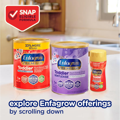 Enfagrow Premium Toddler Nutritional Drink, Made with Real Milk, Brain-Building Omega-3 DHA, Nutrients and Prebiotics for Growth & Immune Support, Non-GMO, Toddler Milk Powder, 32 Oz Can