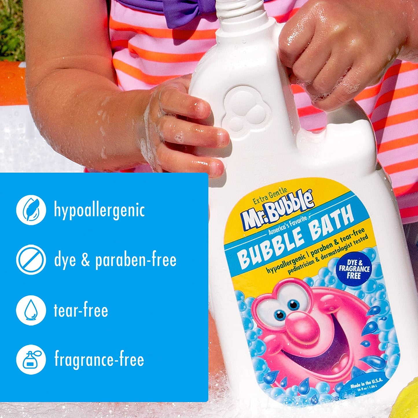 Mr. Bubble Extra Gentle Bubble Bath - Hypoallergenic, Tear Free Bubble Bath Solution Perfect for Sensitive Skin (Pack of 2 Bottles, 16 fl oz Each)