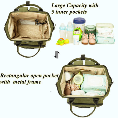 Diaper Bag Backpack for Dad and Mom with USB Charging Port Stroller Straps and Insulated Pocket,army military Travel Nappy Backpack for Daddy/Mommy (Black)