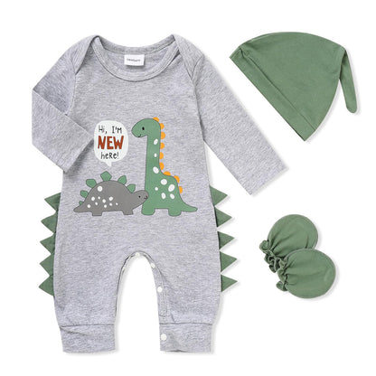 GRNSHTS Newborn Baby Boy Romper Coming Home Outfits Letter Print Bodysuit Jumpsuit+Hat+Gloves 3PCS Clothes Set