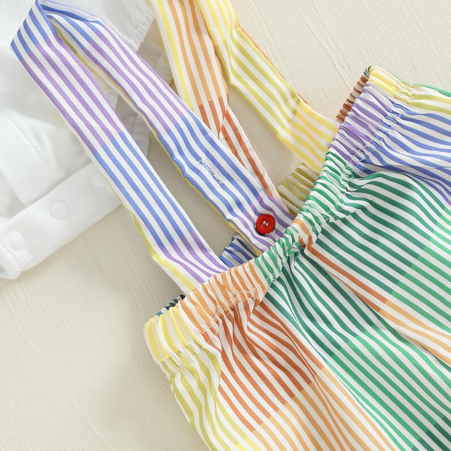 Infant Baby Boy Gentleman Outfit Long Sleeve Romper Bowtie Rainbow Striped Suspender Pants Set Dress Clothes Fall