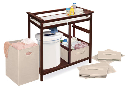 Badger Basket Modern Baby Changing Table - Portable Diaper Station with 3 Drawers Pad & Hamper - Storage Organizer for Baby Clothes, Diapers & Toys - Fresh White/White (34.25 x 20.75 x 34.5)