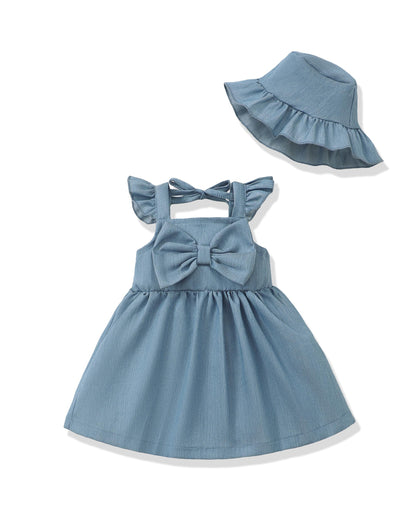 Renotemy Infant Baby Girl Dresses Toddler Girl Clothes Summer Cotton Linen Boho Smocked Sundress Gift for Girls with Hat
