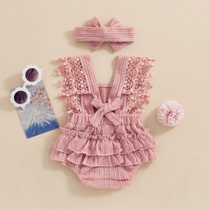 Douhoow Infant Baby Girl Plaid Romper Baby Short Sleeve Pleated Romper Bodysuit Summer Spring Outfits