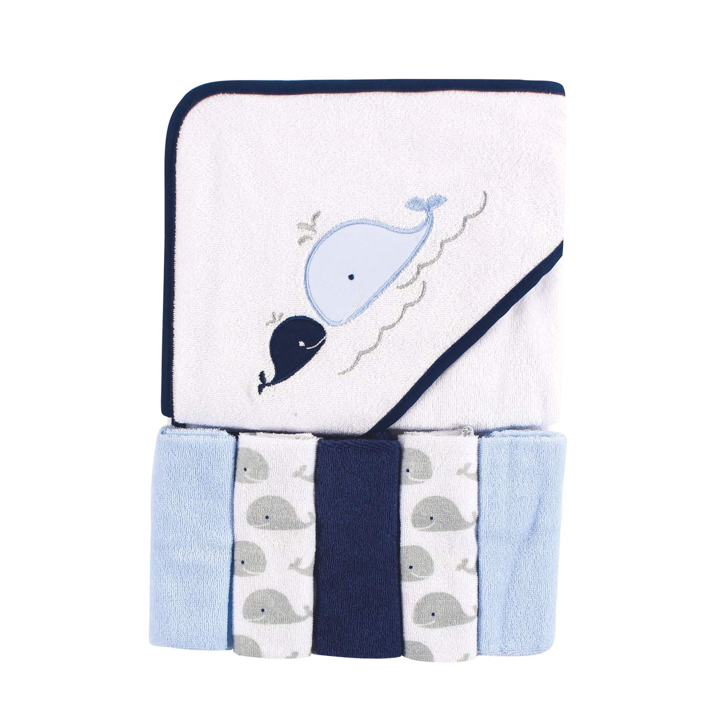 Luvable Friends Unisex Baby Hooded Towel with Five Washcloths, Cotton,Polyester,Ikat Elephant, One Size