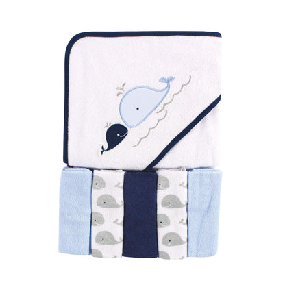 Luvable Friends Unisex Baby Hooded Towel with Five Washcloths, Cotton,Polyester,Ikat Elephant, One Size