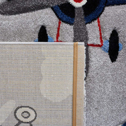 SAFAVIEH Carousel Kids Collection Area Rug - 5'3" x 7'6", Light Grey & Red, Non-Shedding & Easy Care, Ideal for High Traffic Areas for Boys & Girls in Playroom, Nursery, Bedroom (CRK137F)