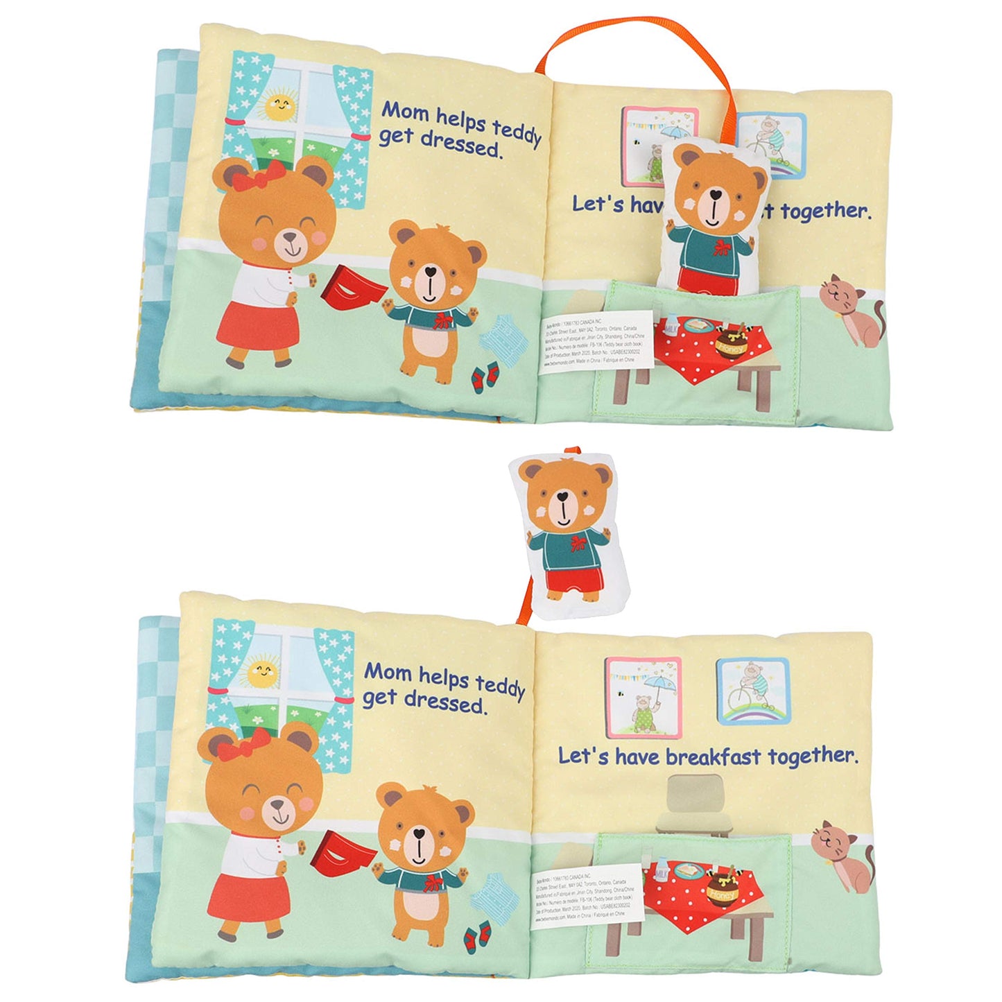 bebe mondo Teddy Bear Soft Baby Book Activity Quiet Cloth Books Developmental Toys Interactive Baby Books for Babies Toddlers Infants, Easter Gifts for Boys Girls,Washable Mirror Toy, Goodnight W Box