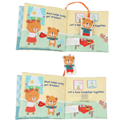 bebe mondo Teddy Bear Soft Baby Book Activity Quiet Cloth Books Developmental Toys Interactive Baby Books for Babies Toddlers Infants, Easter Gifts for Boys Girls,Washable Mirror Toy, Goodnight W Box