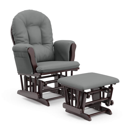 Storkcraft Premium Hoop Glider and Ottoman (Espresso Base, Gray Cushion) – Padded Cushions with Storage Pocket, Smooth Rocking Motion, Easy to Assemble, Solid Hardwood Base