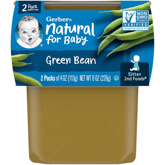 Gerber 2nd Food Baby Food Green Bean Puree, Natural & Non-GMO, 4 Ounce, 2 Count