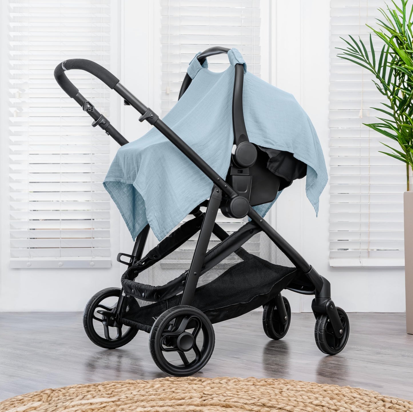 Comfy Cubs Baby Car Seat Cover - Soft, Breathable Bamboo Rayon and Muslin Cotton Blend - Lightweight Canopy for Sun, Bug, and Comfort Protection - Large Size Infant Seat Cover in Sage Design