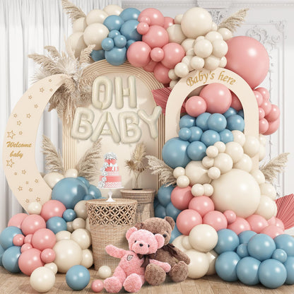 Sage Green Baby Shower Decorations,Boho Greency Neutral Balloon Arch with Oh Baby Balloon Banner Green Gold Balloons For Boy Girl Woodland Baby Shower Birthday Party Supplies