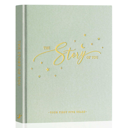 Lanpn Baby Memory Book - Linen Baby Book Journal Memories Keepsake - The Story of You - Newborn Baby First 5 Year Scrapbook Photo Book Milestone Album for Boy Girl New Parents (Sage Green, 154 Pages)