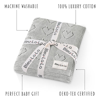 Swaddling Blanket for Girls - 100% Luxury Cotton Knit Heart Baby Blanket - Soft Warm Cozy Swaddle Receiving Stroller Crib Receiving Blanket for Newborns Infants & Toddlers (Pink, 0-2 Years)