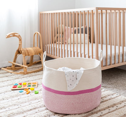 OrganiHaus Large Blanket Basket for Living Room 20x13, Rainbow Rope Basket for Classroom Organization, Toy Storage Basket, Woven Kids Laundry Basket, Baby Toy Box, Cute Storage Basket, Nursery Hamper