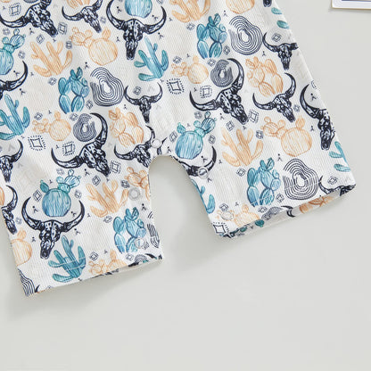 Gueuusu Country Baby Clothes Boy Girl Western Cow Print Short Sleeve Romper Bodysuit Ribbed One Piece Jumpsuit Summer Outfit