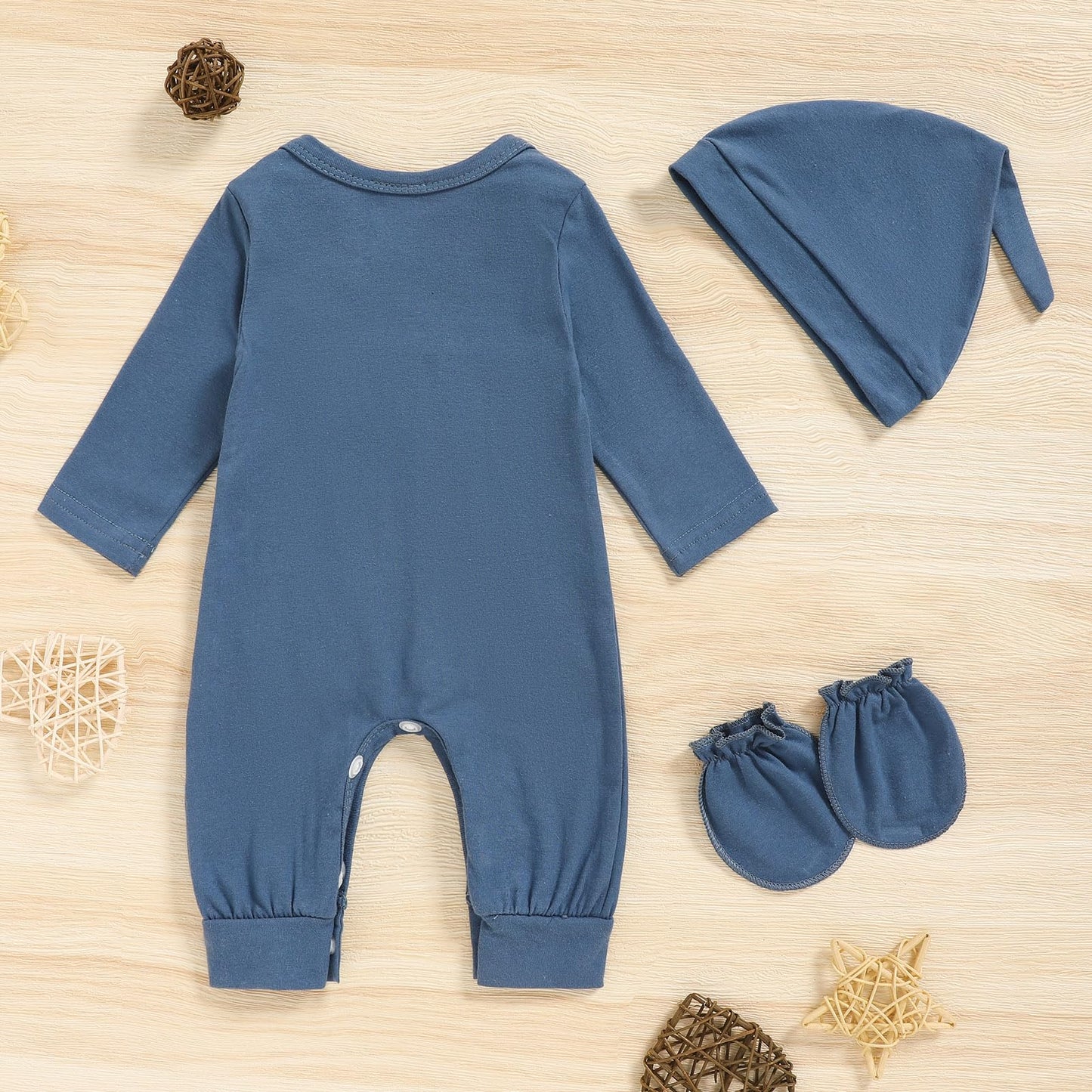 GRNSHTS Newborn Baby Boy Romper Coming Home Outfits Letter Print Bodysuit Jumpsuit+Hat+Gloves 3PCS Clothes Set
