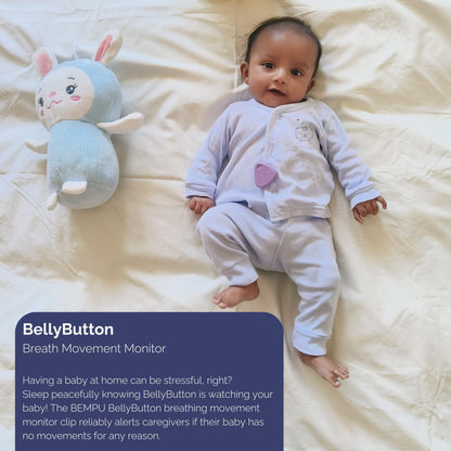 Bellybutton Smart Breathing Baby Monitor for Safer Sleep with Gentle Vibration, App Notifications, Easy to Clip, Portable, Medical-Grade Materials & Non-Bulky Design