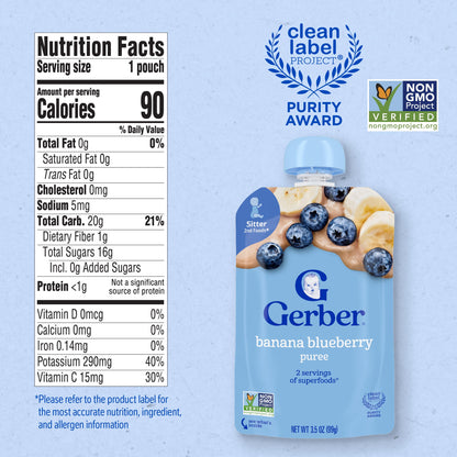Gerber Baby Food Pouches, Toddler 12+ Months, Assorted Fruit Variety Pack, 3.5 Ounce (Set of 18)