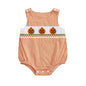 Baby Girl Pumpkin Embroidery Jumpsuit Halloween Sleeveless Round Neck Plaid Tank Romper