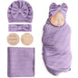 DRESHOW BQUBO Baby Swaddle Blankets for Girls, 4PCS Newborn Accessories Set with Matching Hat and Bow Headband with Card