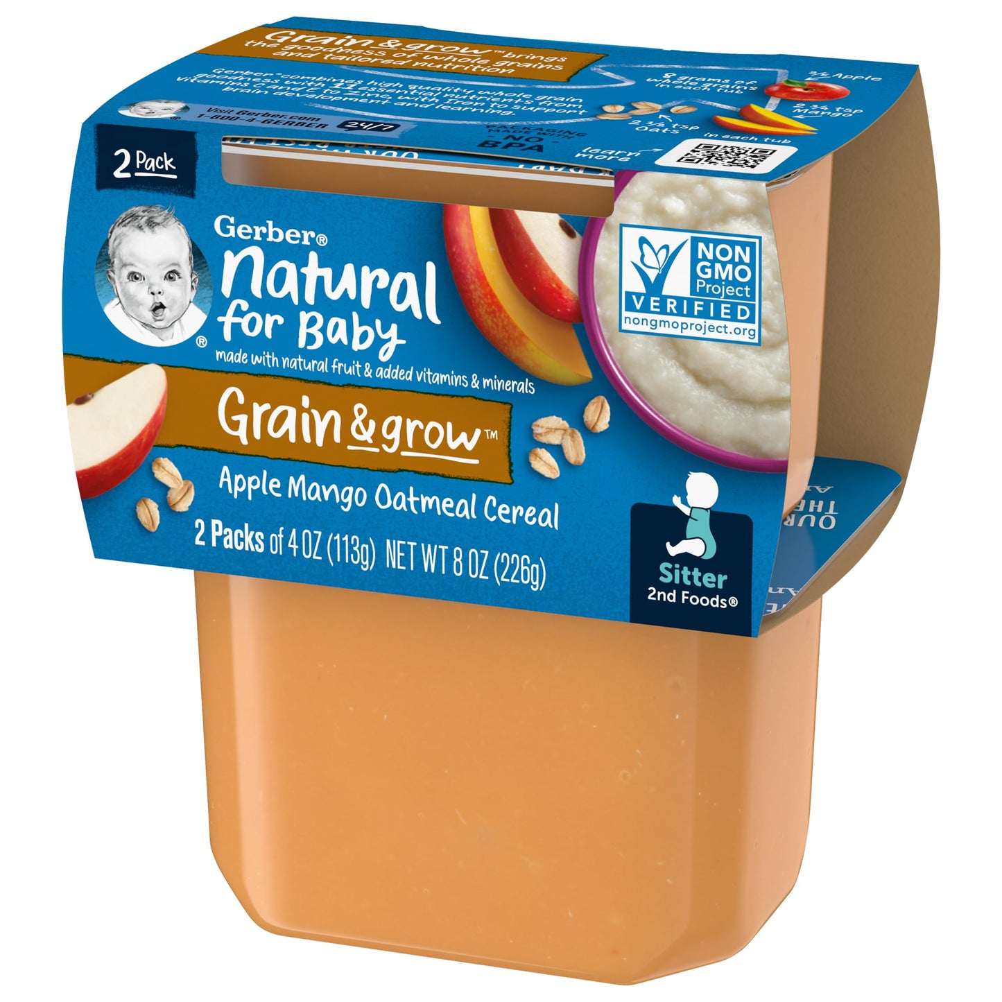 Gerber 2nd Foods Tubs Breakfast Cereal Variety Pack, 3 Pear Cinnamon Oatmeal, 3 Apple Banana Oatmeal, 3 Apple Banana Mixed, 3 Apple Mango Rice, 3 Apple Strawberry Blueberry, 15 CT
